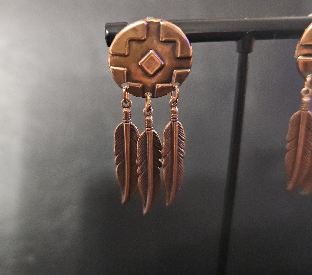 Bohemian Feather Drop Earrings - Picture 6 of 7